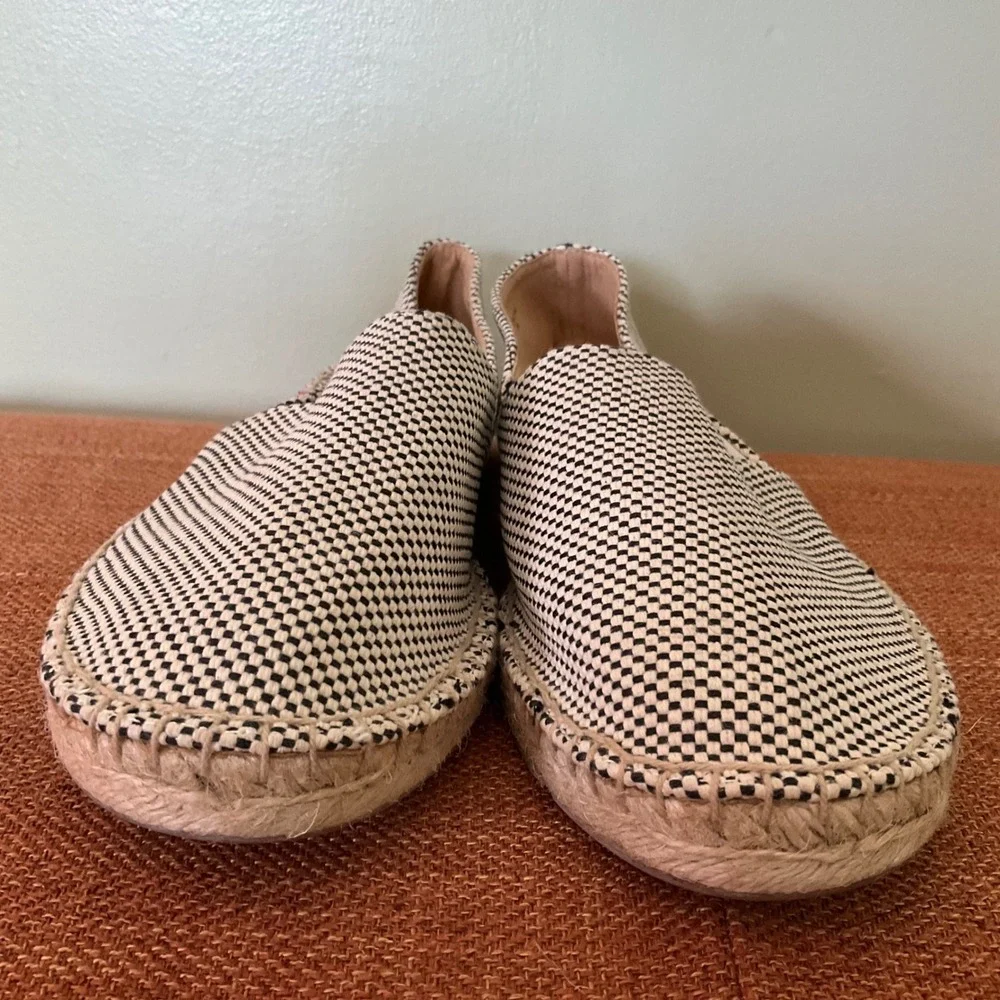 Talbots Black White Woven Espadrille Flats Shoes Sz 9M Slip On Jute Gingham NWOT